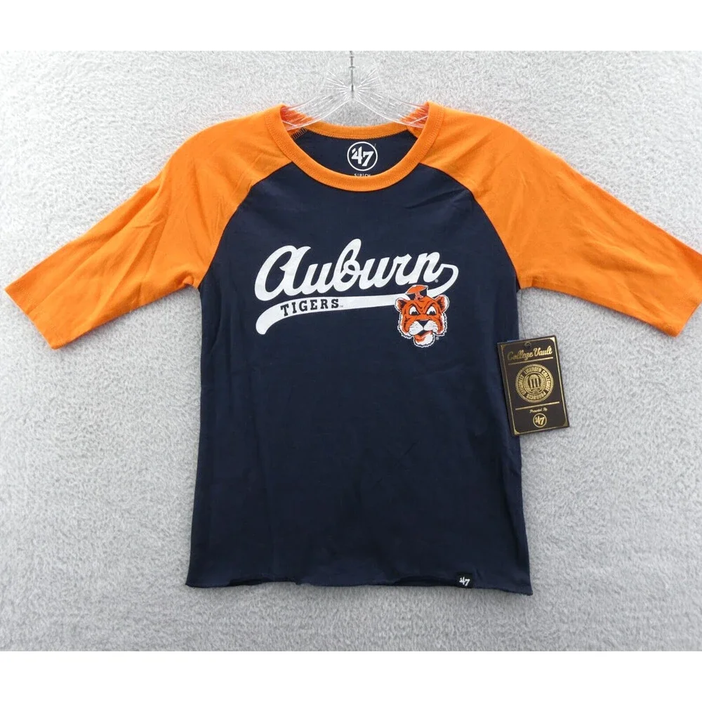 Auburn Tigers Shirt Kids‎ Small Blue '47 Brand Raglan 3/4 Sleeve Boys Youth New